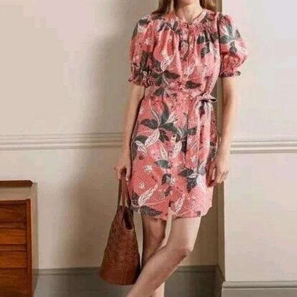 Boden | Dresses | Boden 0 Lenin Smocked Button Down Shirt Floral Pink Dress  Preppy Sz 8 | Poshmark
